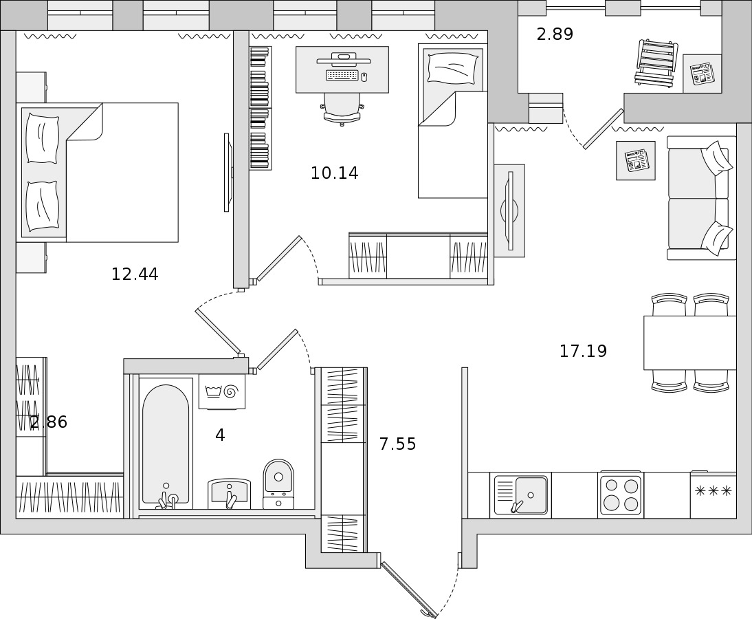 2-комнатная квартира 54.18 м², 17/17 эт., ЖК «Мурино Space»